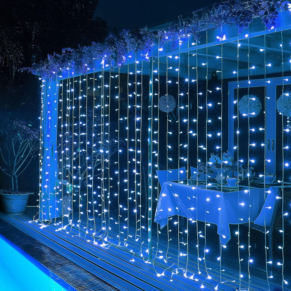 Dazzle Bright 300 LED Christmas Curtain String Lights, Halloween Fairy Lights for Bedroom with 8 Lighting Modes, Waterproof Window Light Party Wedding Garden Wall Decor, Purple
