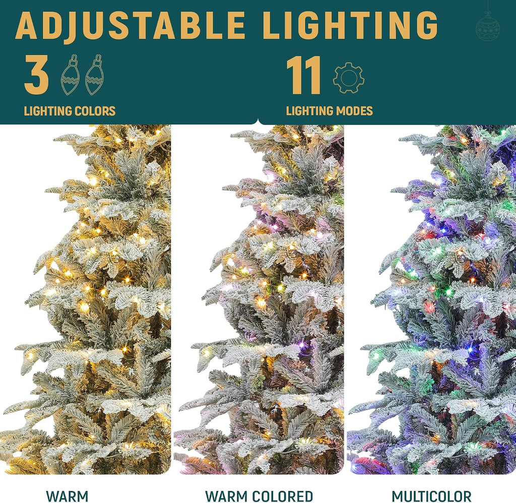 YITAHOME 7.5ft Prelit Natural Layered Flocked Christmas Tree with Remote
