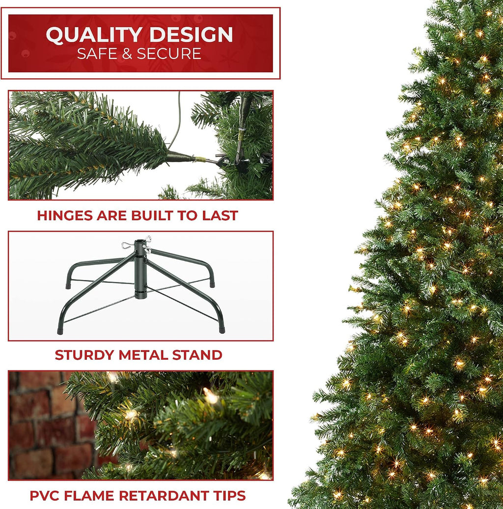 Casafield 7.5FT Realistic Pre-Lit Green Spruce Artificial Holiday Christmas Tree with Sturdy Metal Stand