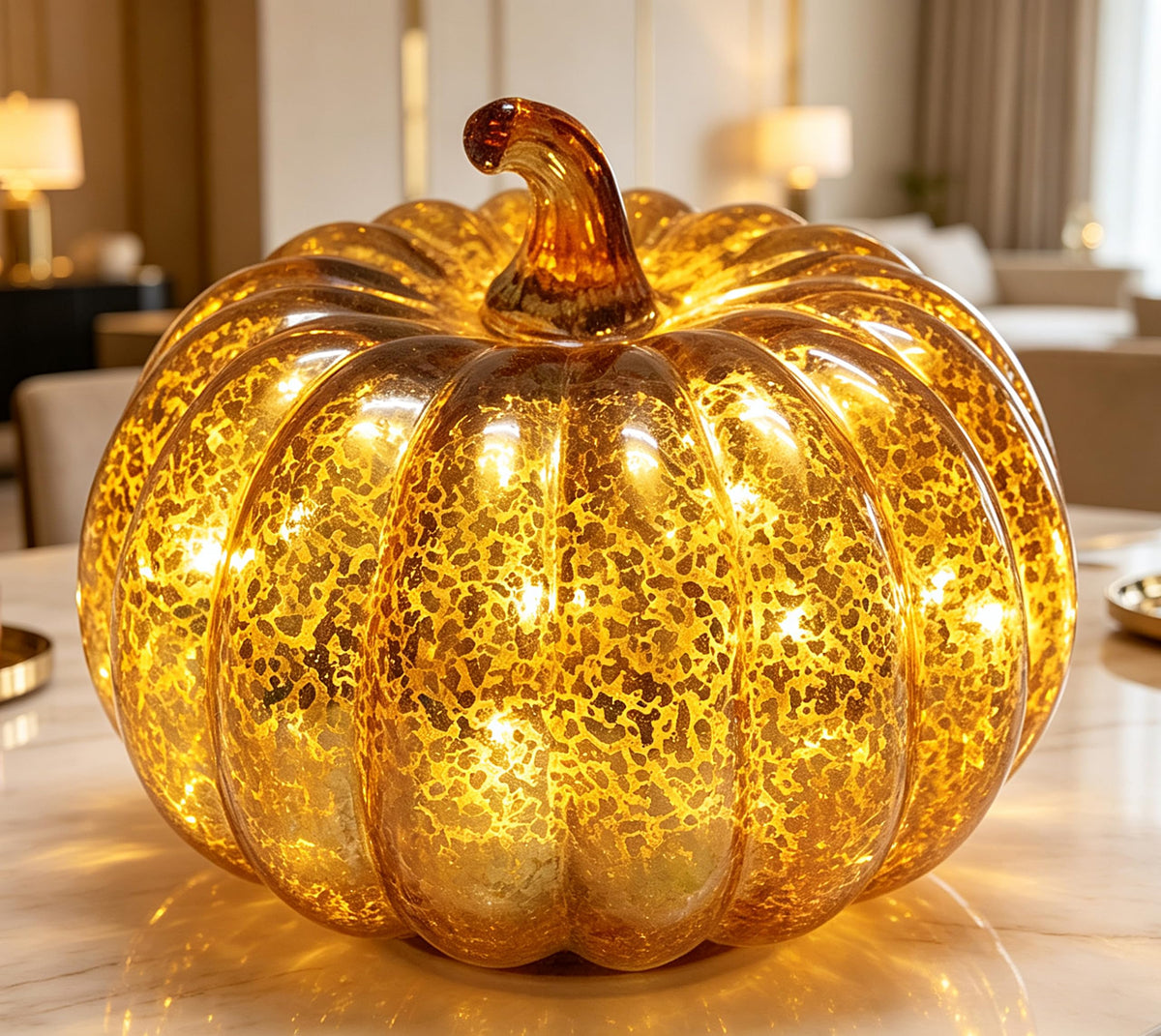 Fall Decorations for Home,Mercury Glass Pumpkin Lights with Timer(Gold)