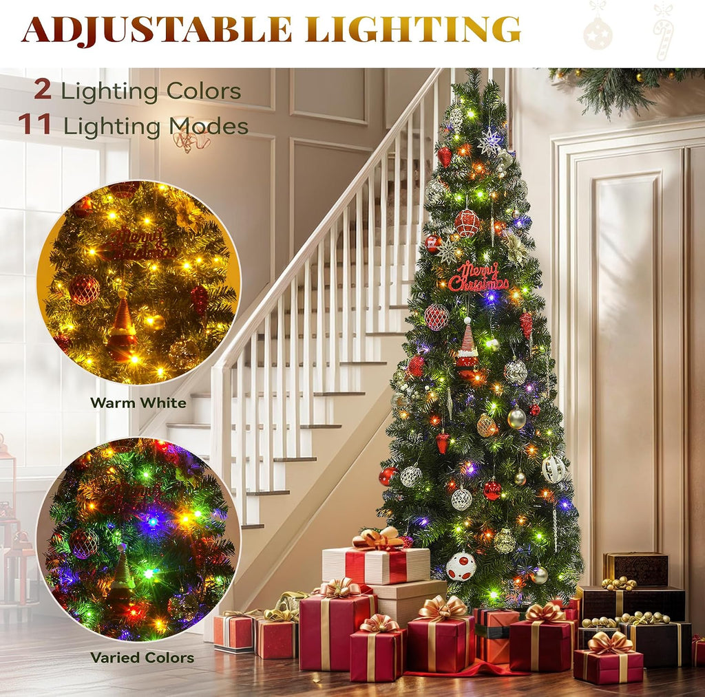 YITAHOME 6FT Prelit Green Fraser Fir Pencil Christmas Tree with Remote