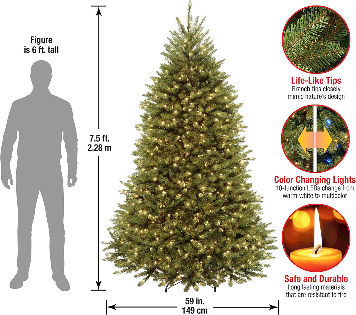 National Tree Company 7.5ft Pre-Lit Dunhill Fir Artificial Christmas Tree