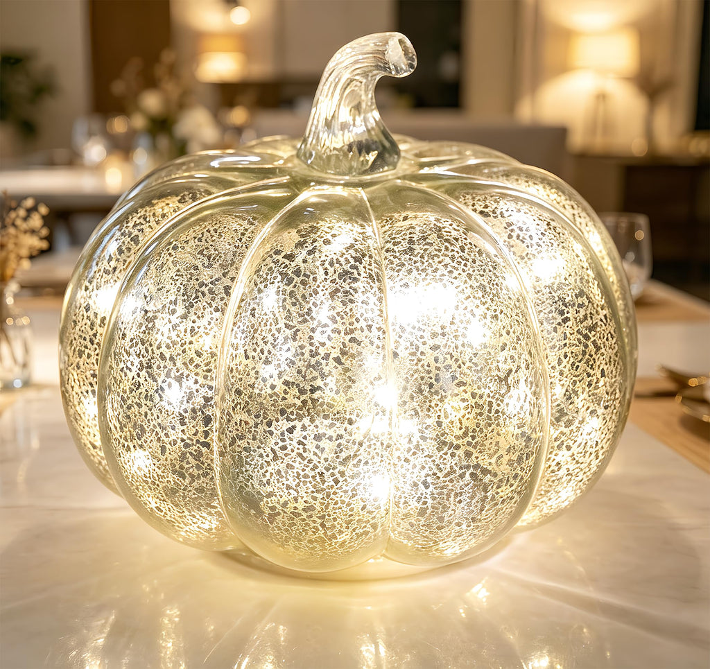 Fall Decorations for Home,Mercury Glass Pumpkin Lights with Timer(Gold)