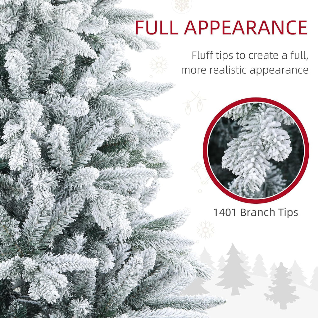 HOMCOM 7ft Snow Flocked Artificial Christmas Tree Hinged Xmas Tree Green