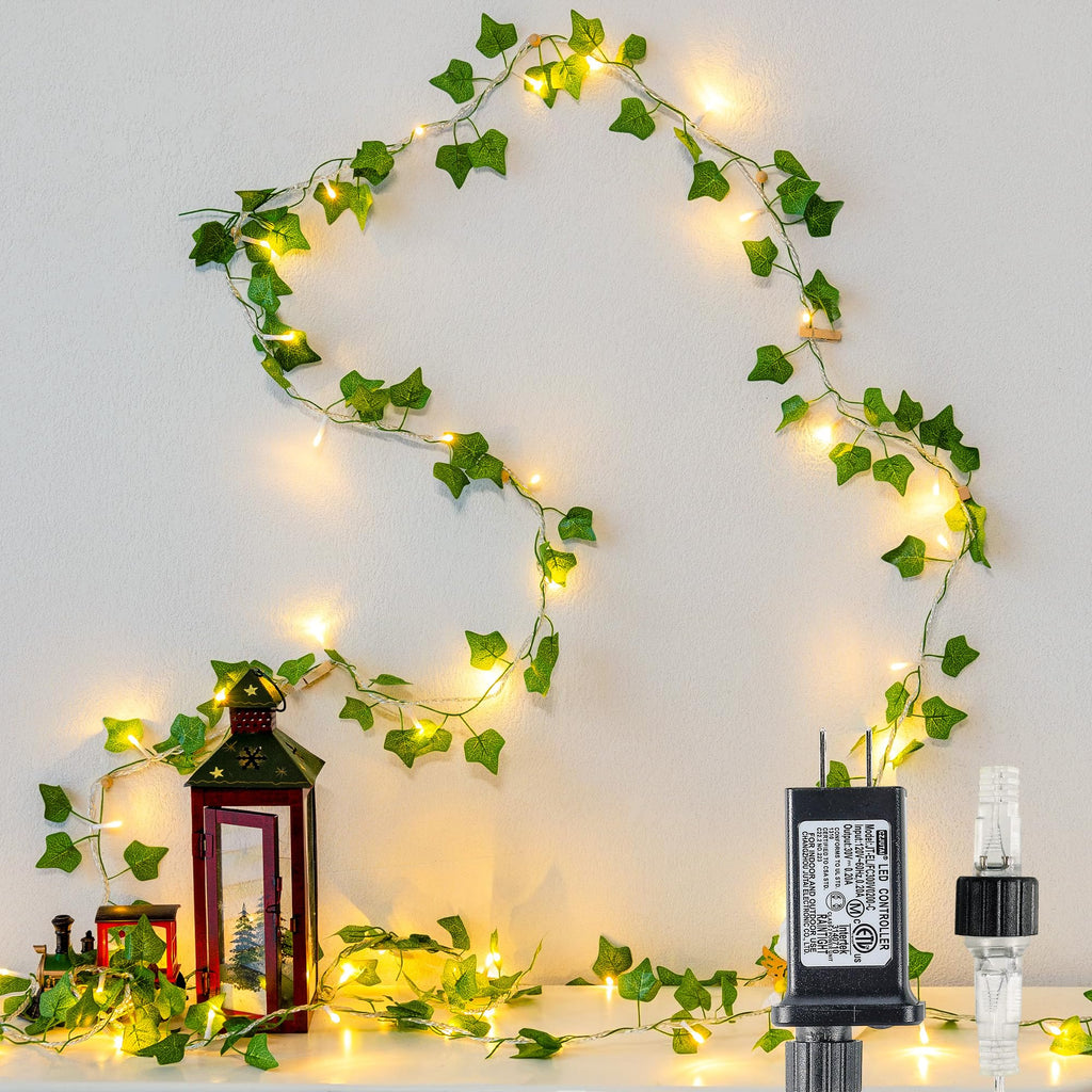 Vine String Lights Plug in, 23FT 73 LED Vines with Fairy Lights, Faux Pothos Leaf Garland with Light for Bedroom, Dorm Room, Wedding, Party & Home Decor, Warm White