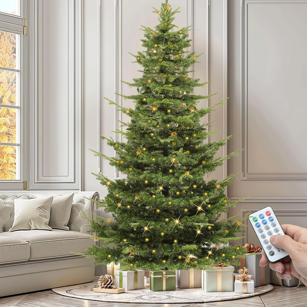 YITAHOME 7.5ft Prelit Natural Layered Flocked Christmas Tree with Remote