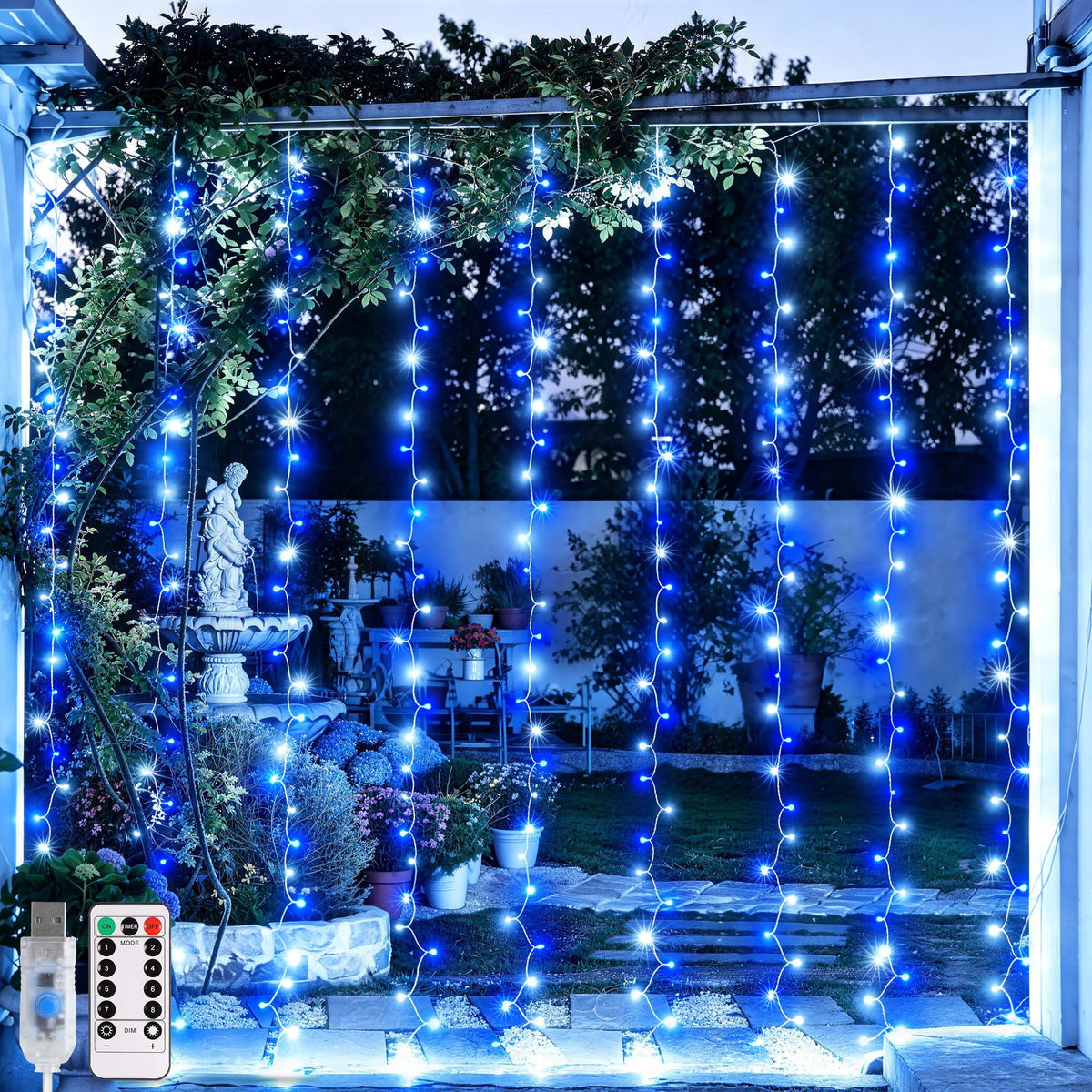JMEXSUSS 300 LED Remote Control Curtain Lights, Plug in Fairy Curtain Lights Outdoor, Window Wall Hanging String Lights for Bedroom Indoor Dorm Backdrop Wedding Party Patio Christmas Decor, Warm White