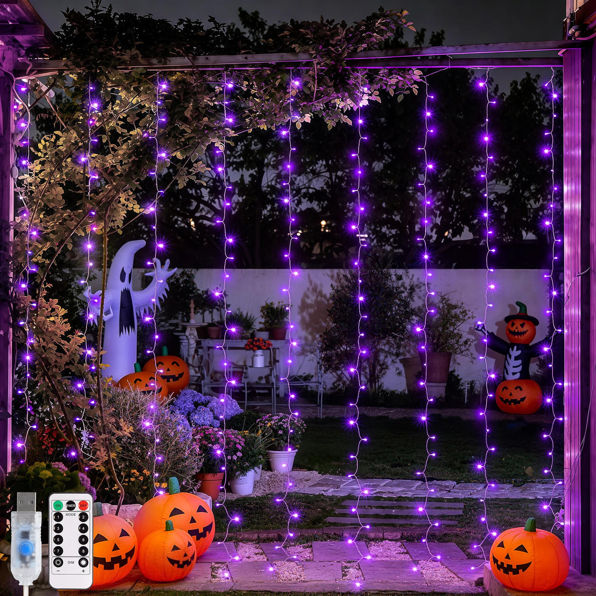 JMEXSUSS 300 LED Remote Control Curtain Lights, Plug in Fairy Curtain Lights Outdoor, Window Wall Hanging String Lights for Bedroom Indoor Dorm Backdrop Wedding Party Patio Christmas Decor, Warm White