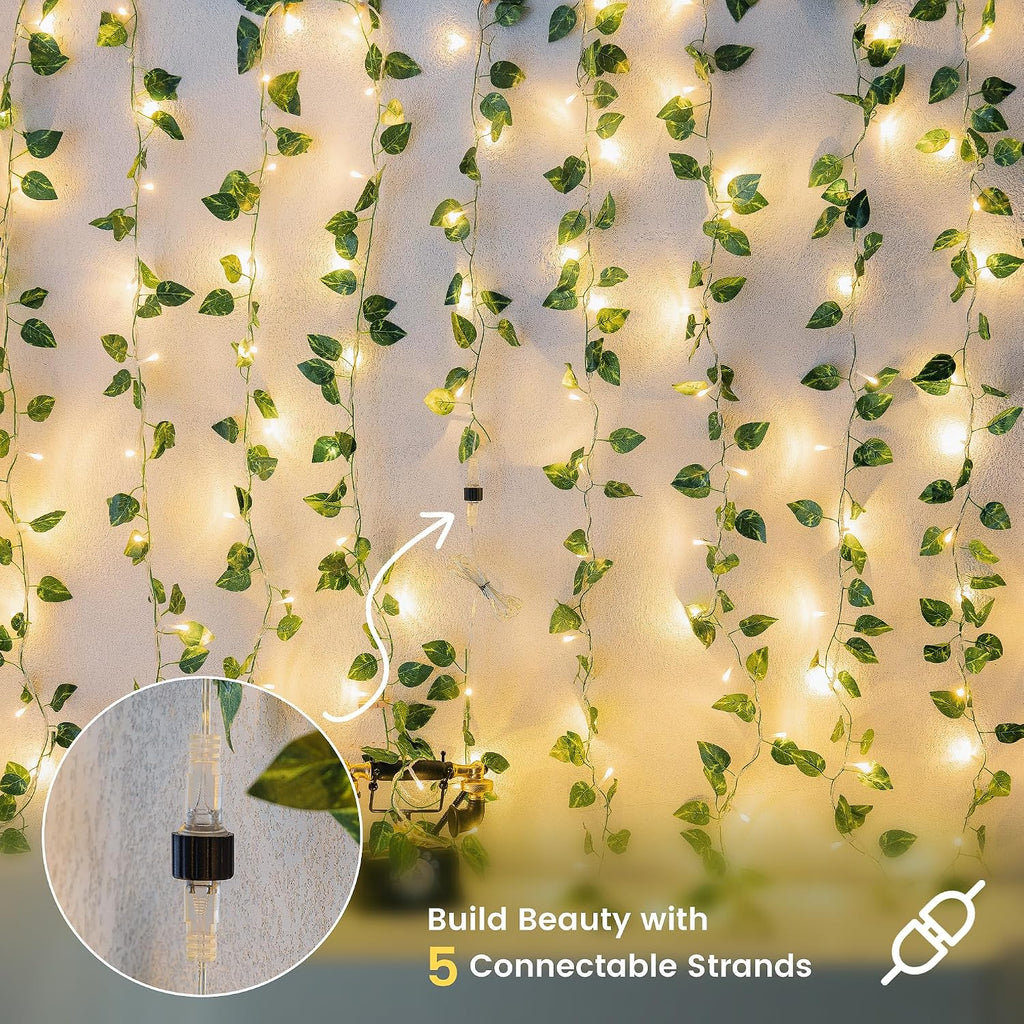 Vine String Lights Plug in, 23FT 73 LED Vines with Fairy Lights, Faux Pothos Leaf Garland with Light for Bedroom, Dorm Room, Wedding, Party & Home Decor, Warm White