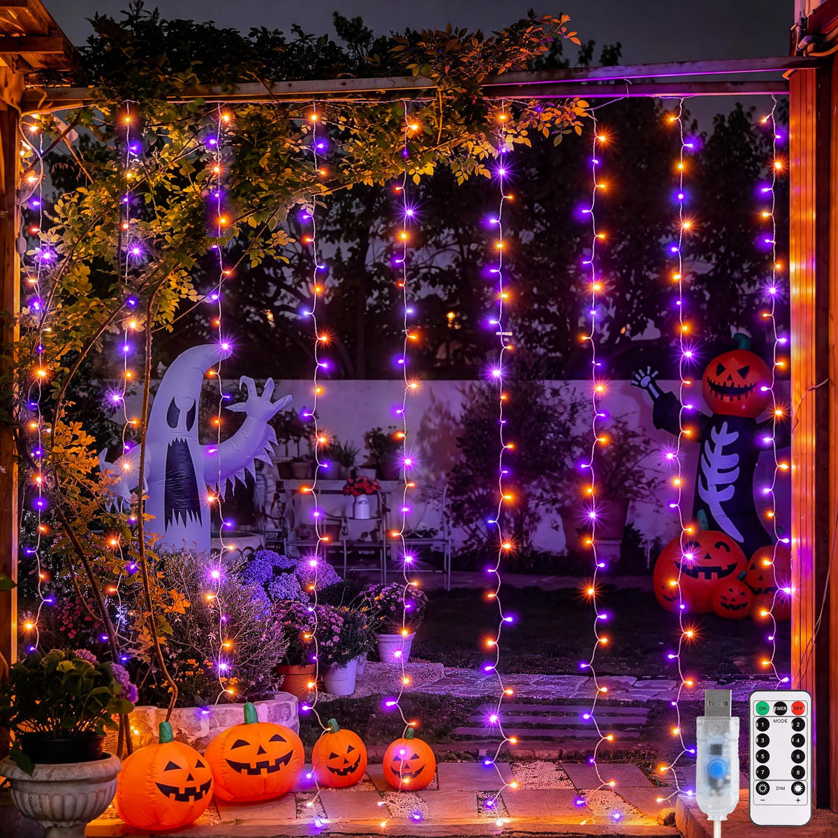 JMEXSUSS 300 LED Remote Control Curtain Lights, Plug in Fairy Curtain Lights Outdoor, Window Wall Hanging String Lights for Bedroom Indoor Dorm Backdrop Wedding Party Patio Christmas Decor, Warm White