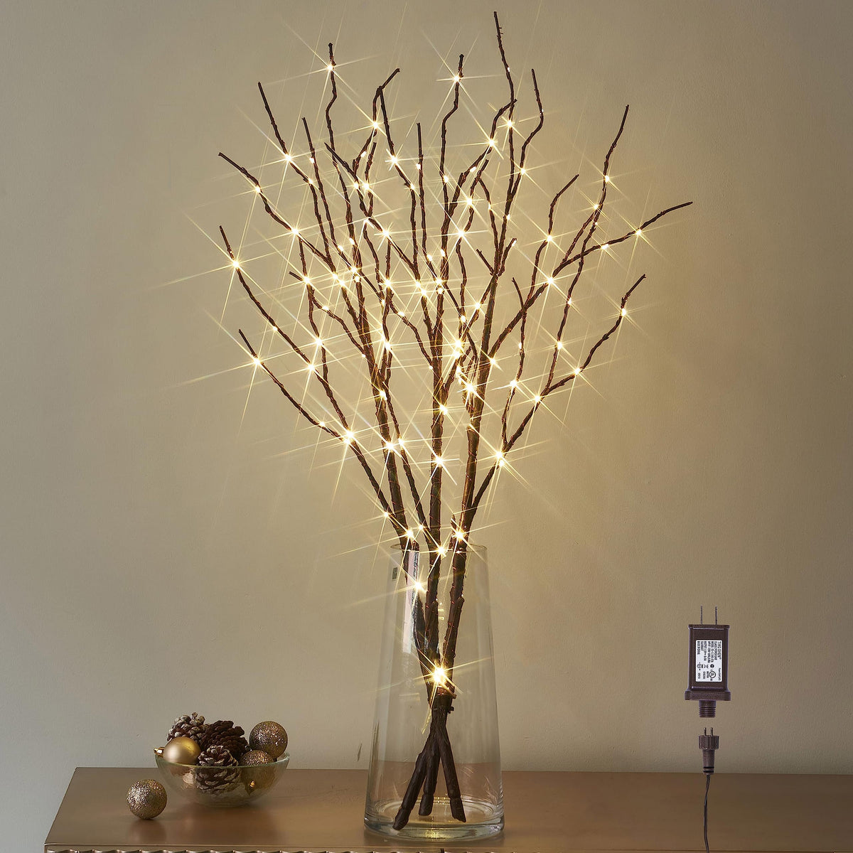 LITBLOOM Lighted Brown Willow Branches 200 Fairy Lights 32IN Plug in with Timer and Dimmer, Tree Branch with Lights for Home Holiday Christmas Decoration