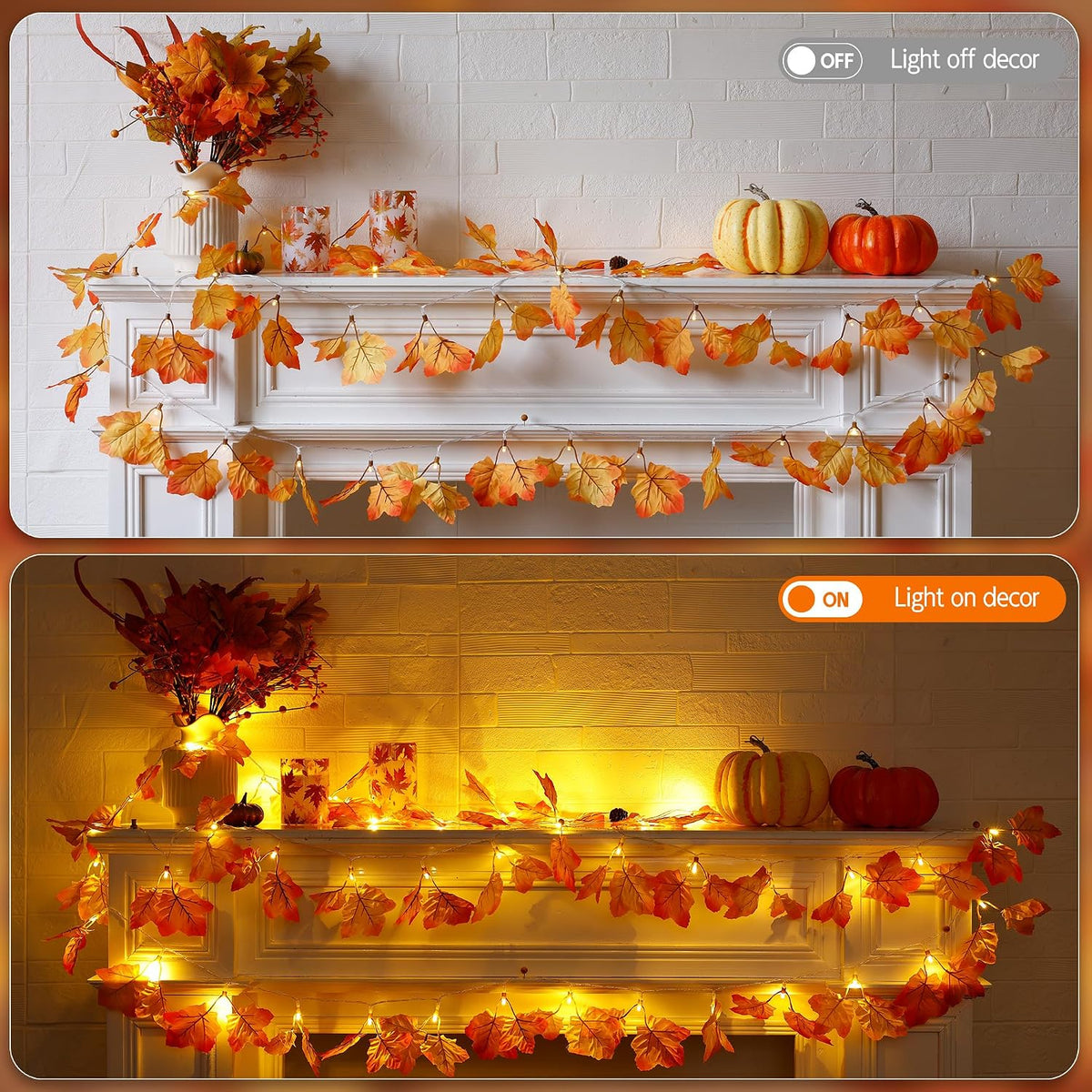 Fall Garland with Lights, Autumn Maple Leaf Lights, Fall Decor 14.7FT 40LED