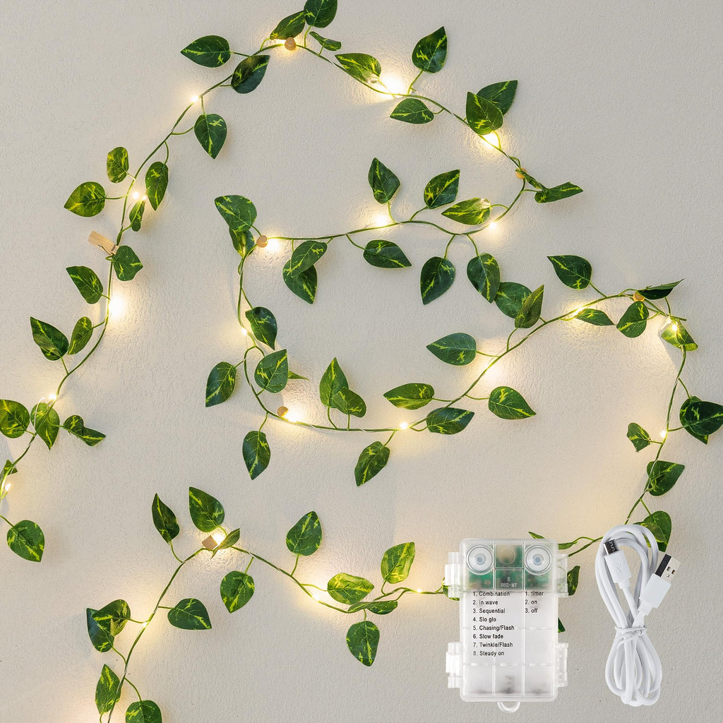 Vine String Lights Plug in, 23FT 73 LED Vines with Fairy Lights, Faux Pothos Leaf Garland with Light for Bedroom, Dorm Room, Wedding, Party & Home Decor, Warm White