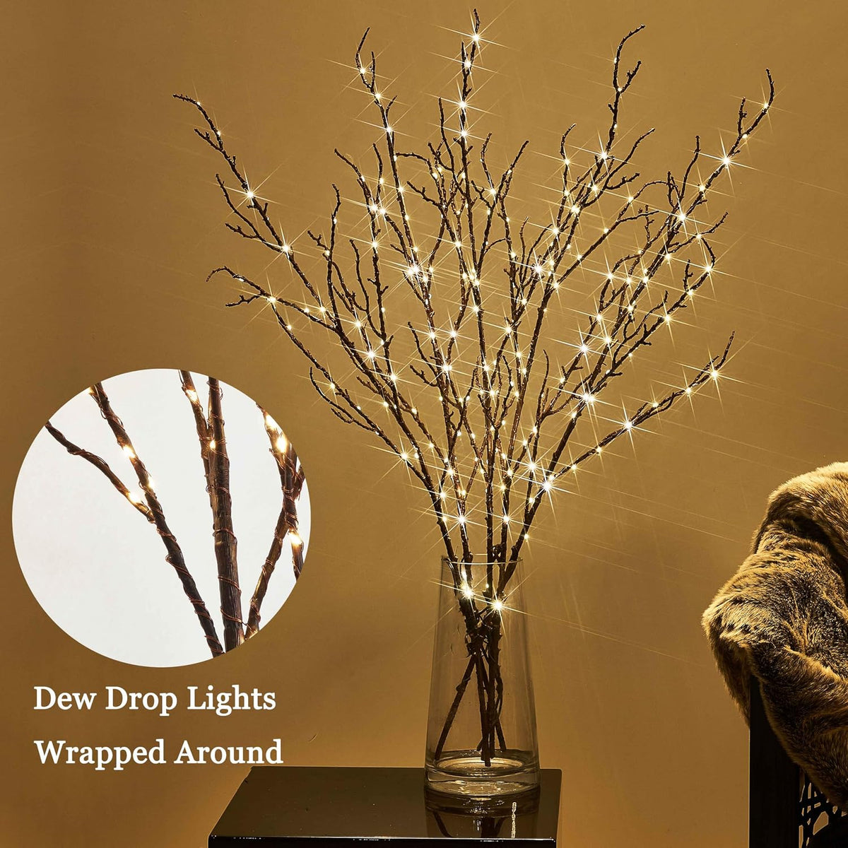 LITBLOOM Lighted Brown Willow Branches 200 Fairy Lights 32IN Plug in with Timer and Dimmer, Tree Branch with Lights for Home Holiday Christmas Decoration