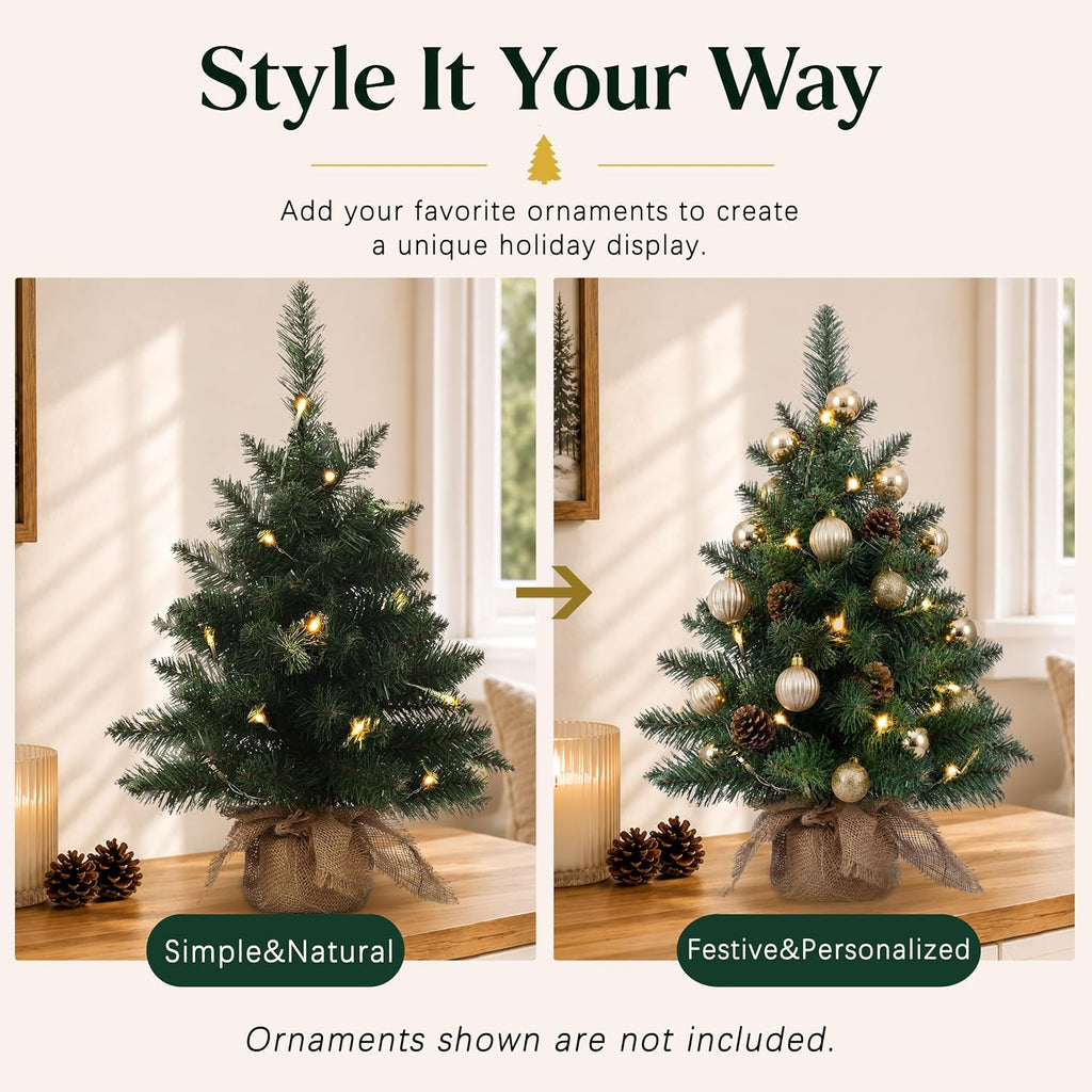 20in Pre-Lit Artificial Mini Christmas Tree, Battery Operated Xmas Tree