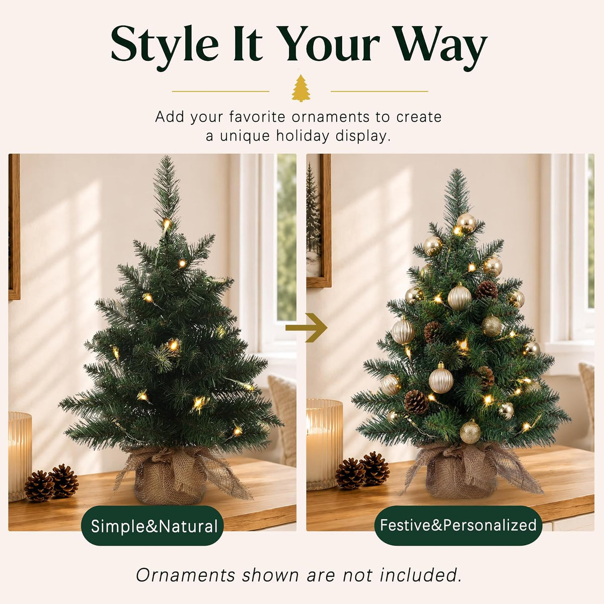 20in Pre-Lit Artificial Mini Christmas Tree, Battery Operated Xmas Tree