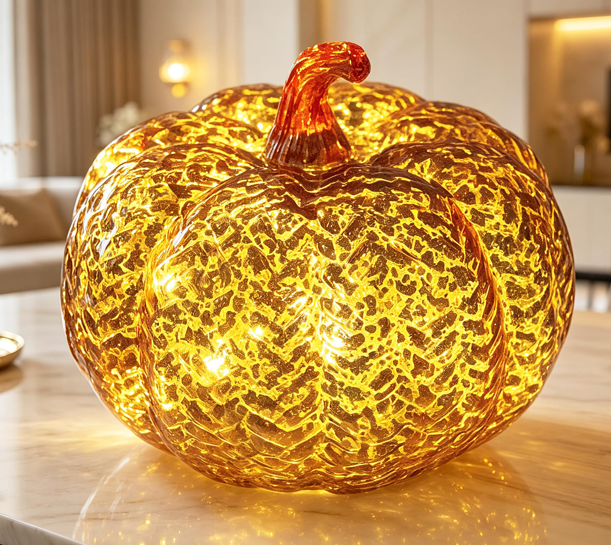 Fall Decorations for Home,Mercury Glass Pumpkin Lights with Timer(Gold)