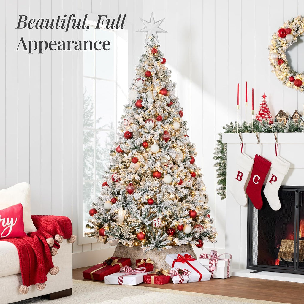 Best Choice Products 6ft Pre-Lit Artificial Christmas Tree Twinkling LEDs, Snow Flocked Design Pine Tree, Full Appearance Lighted Snowy w/Easy Assembly, 250 Lights, 928 Tips Metal Stand