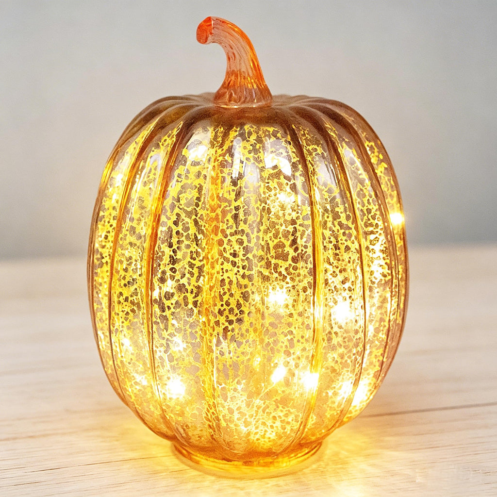 Fall Decorations for Home,Mercury Glass Pumpkin Lights with Timer(Gold)