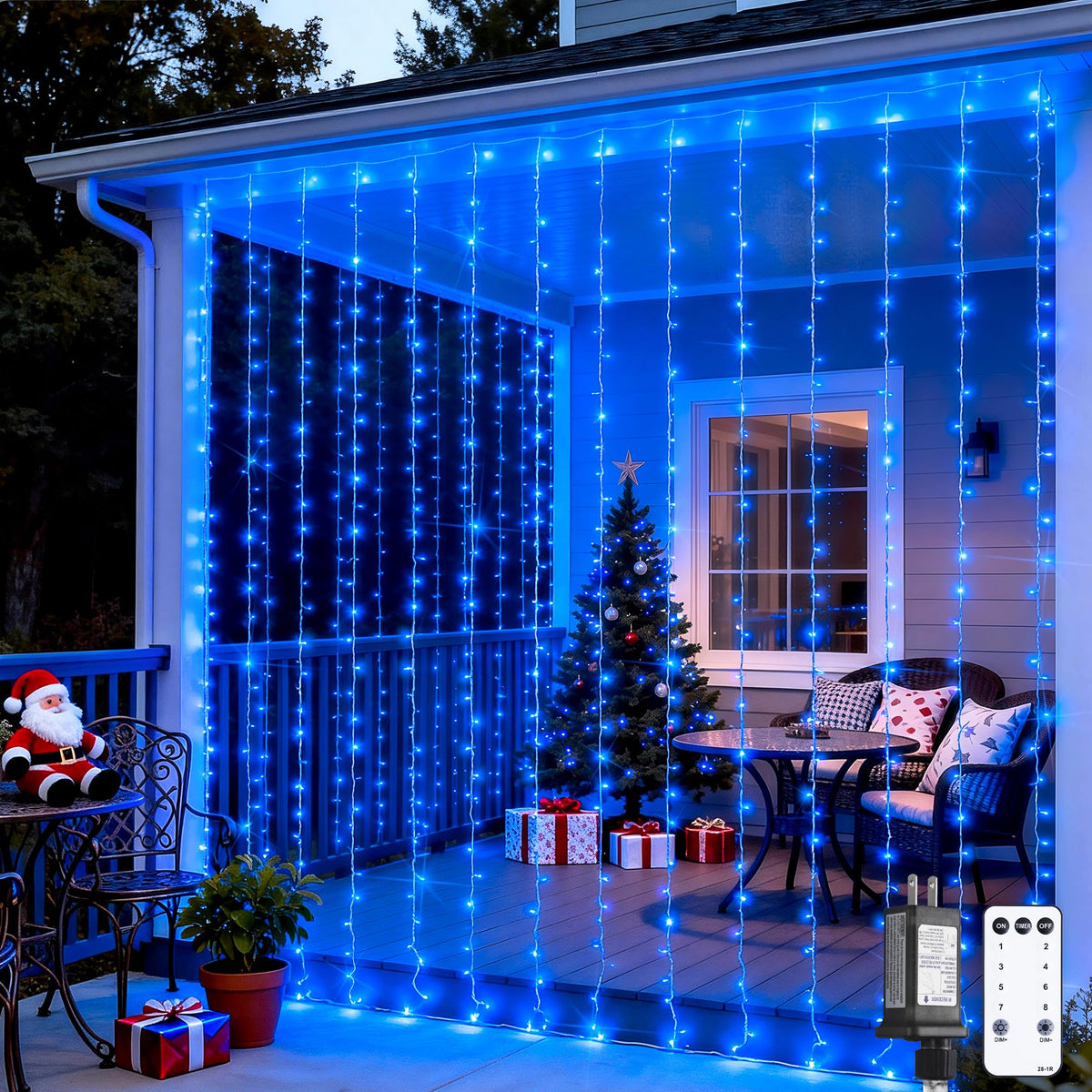 JMEXSUSS 300 LED Remote Control Curtain Lights, Plug in Fairy Curtain Lights Outdoor, Window Wall Hanging String Lights for Bedroom Indoor Dorm Backdrop Wedding Party Patio Christmas Decor, Warm White