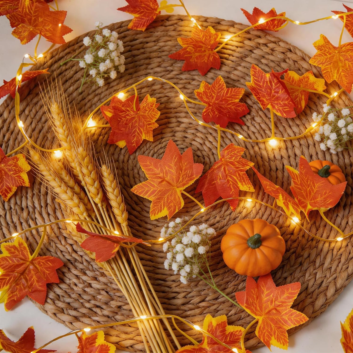 Maple Leaf String Lights, 2 Pack Battery Operated Fall Garland