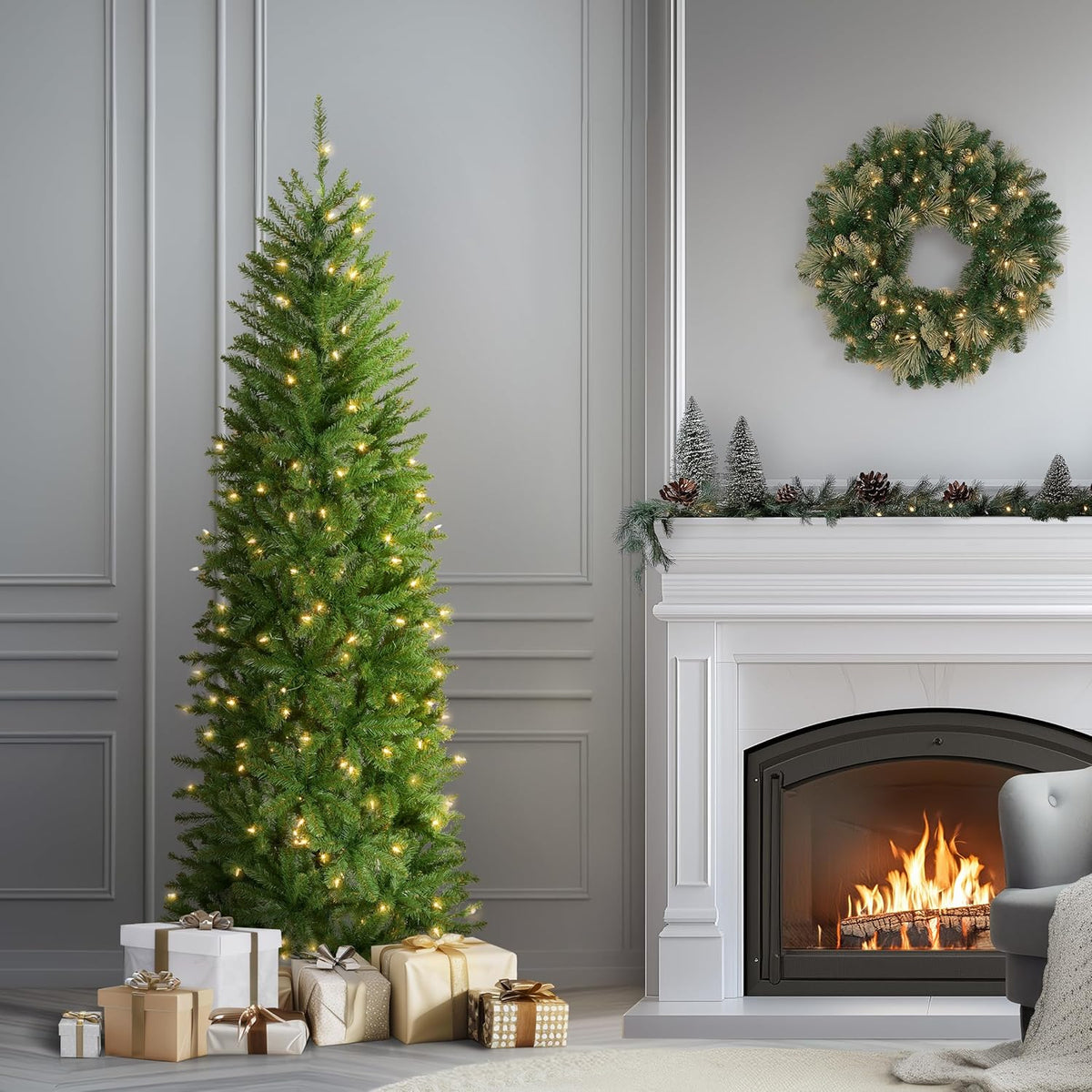 National Tree Company 6.5ft Pre-Lit Kingswood Fir Slim Christmas Tree