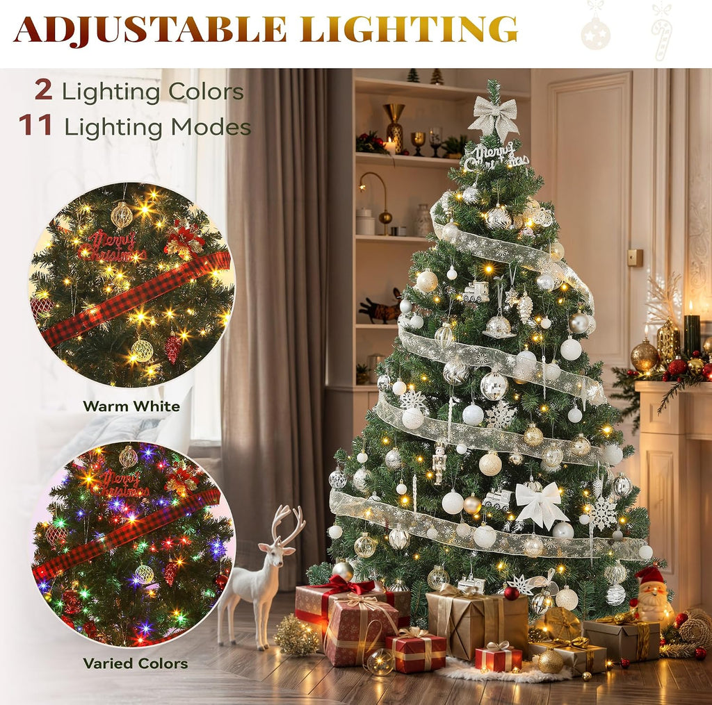 YITAHOME Pre-Lit Green Artificial Hinged Christmas Tree with Remote Control, 6ft Prelighted Spruce Xmas Tree for Home, Office, Party Decoration with 1000 Branch Tips and 250 Lights, Green