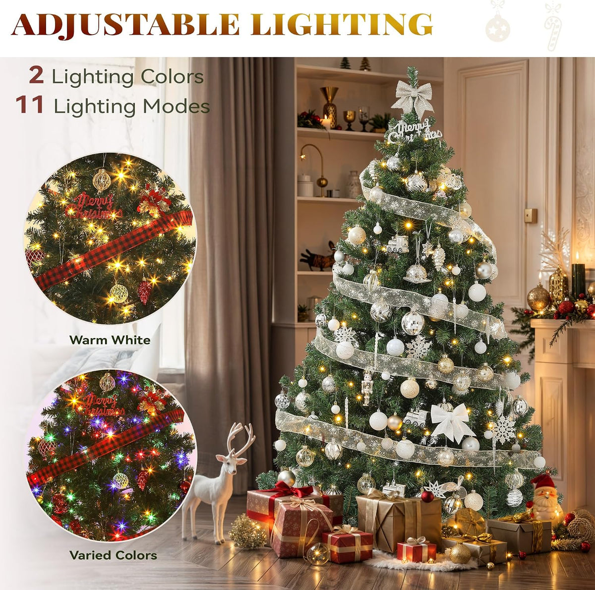 YITAHOME Pre-Lit Green Artificial Hinged Christmas Tree with Remote Control, 6ft Prelighted Spruce Xmas Tree for Home, Office, Party Decoration with 1000 Branch Tips and 250 Lights, Green