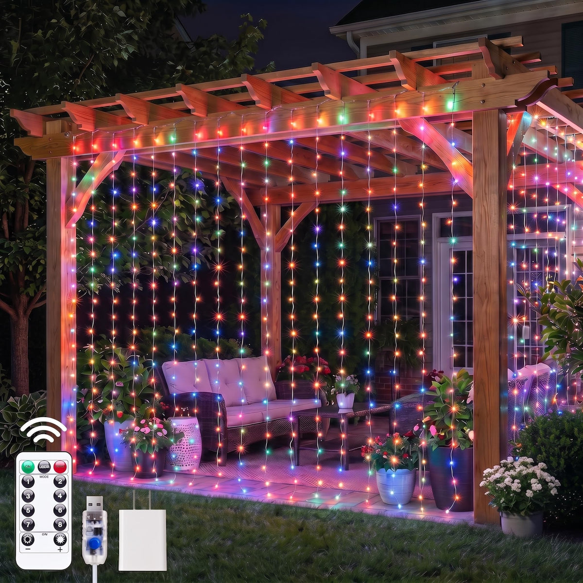 Brightown 300 LED Curtain Lights, 9.8 FT Plug in Fairy Lights for Bedroom, 8 Lighting Modes, Christmas String Lights for Window Wall Wedding Party Birthday Christmas Decorations, Warm White