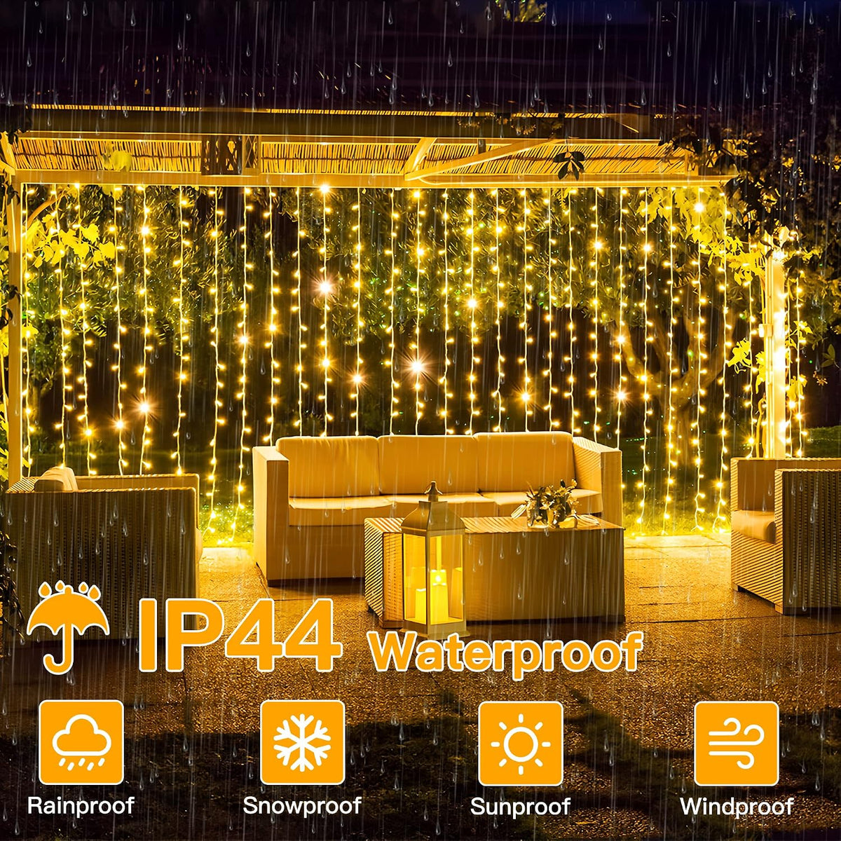 Ollny Curtain Lights 6.6x6.6ft, 200LED String Lights with Remote Warm White