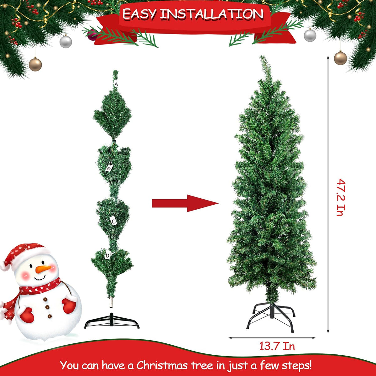 Suunyglade 4FT Green Artificial Christmas Tree, Premium Hinged Pine Tree
