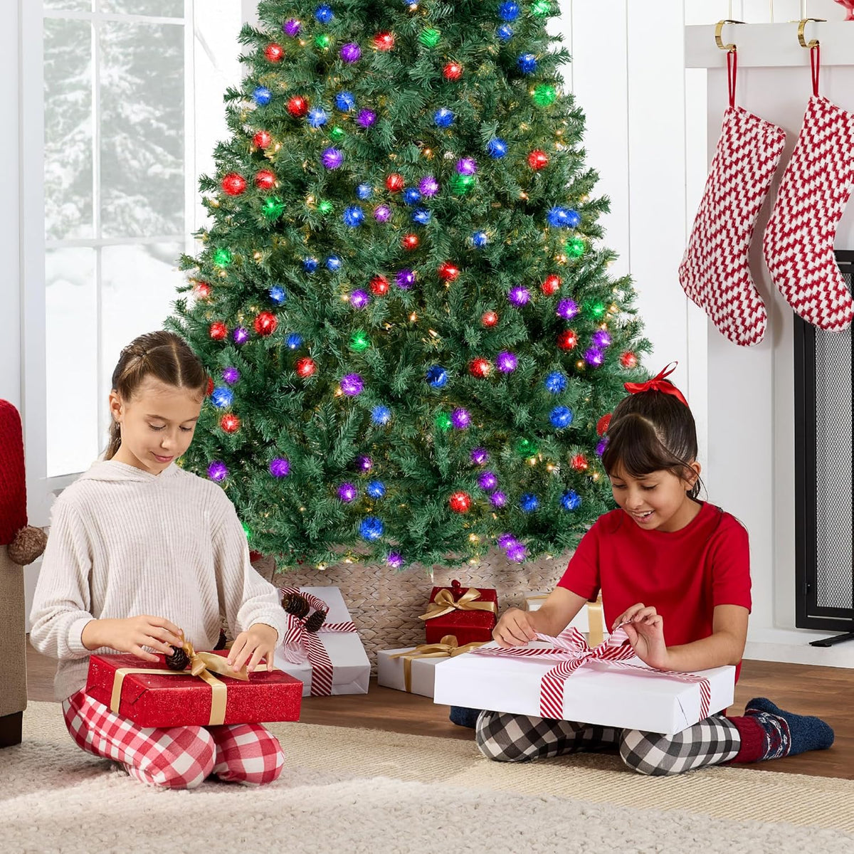 Best Choice Products 6Ft Pre-Lit Christmas Tree w/Twinkling LEDs, Premium Green Artificial Pine Lighted Holiday Decoration w/ 250 Lights, 1000 Branch Tips, Metal Base - Multi-Color Lights