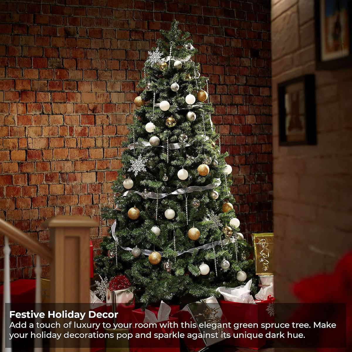 Casafield 7.5FT Realistic Green Spruce Unlit Artificial Holiday Christmas Tree with Sturdy Metal Stand
