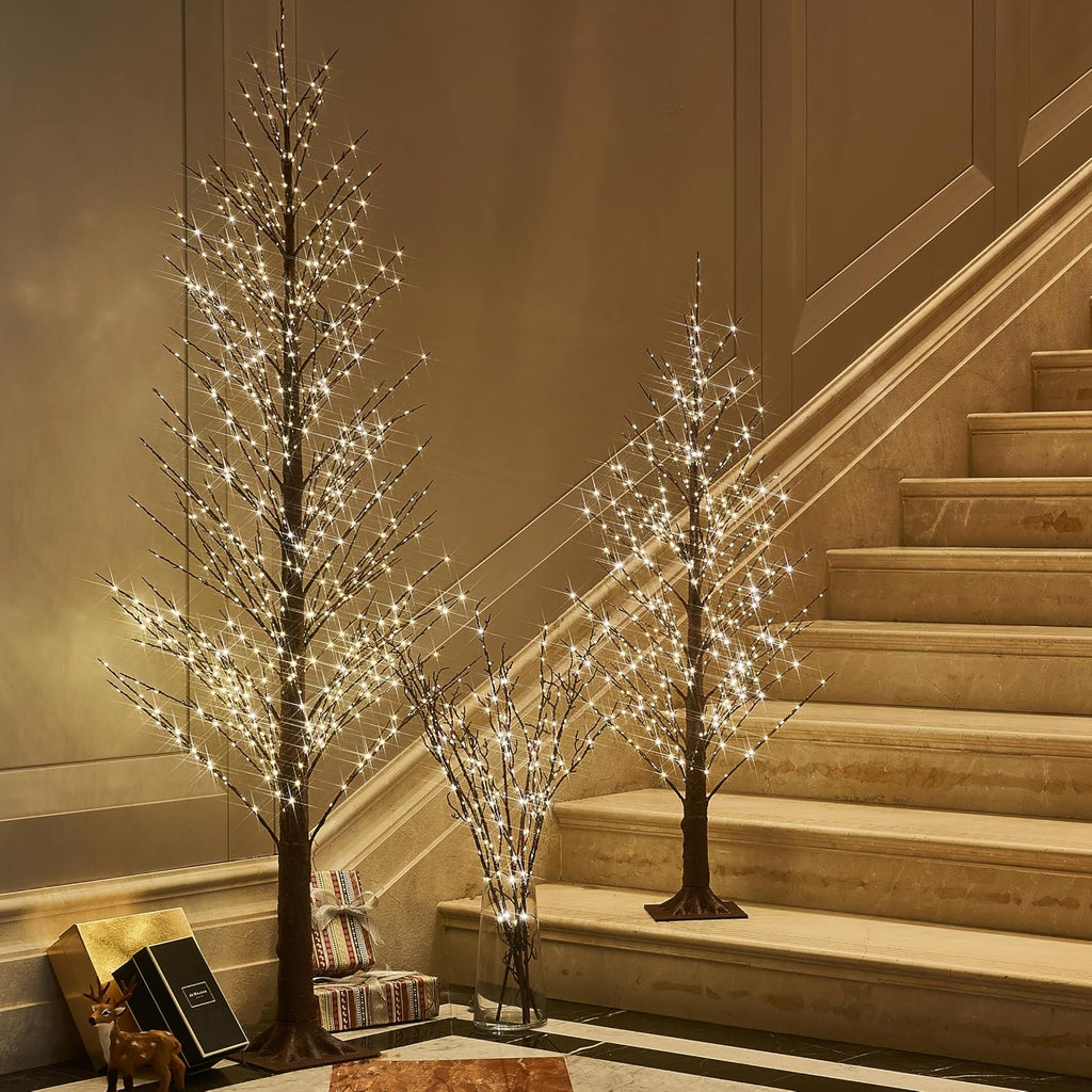BAOLITVINE Lighted Branches Brown 32IN 200 Warm White Fairy Lights, Lighted Willow Branches with Timer, Dimmer for Home Bedroom Fireplace Christmas Decoration Inside Outdoor