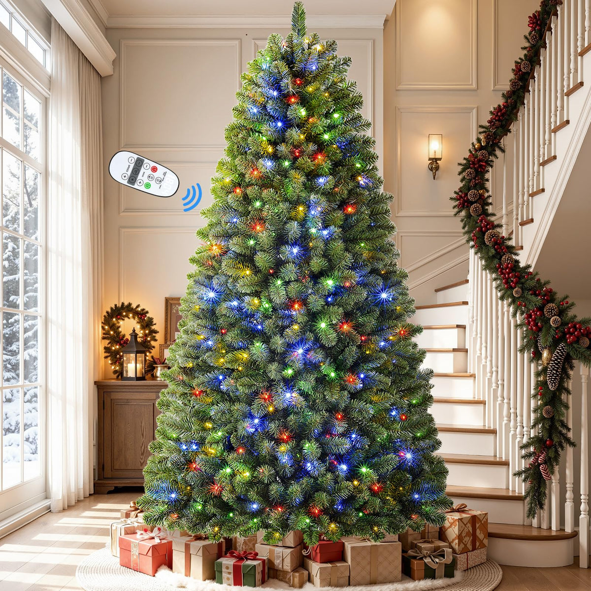 7FT Artificial Prelit Classic Christmas Tree with Remote Control,Timer