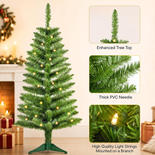 4ft Green Christmas Tree with Light，Small Artificial Xmas Tree