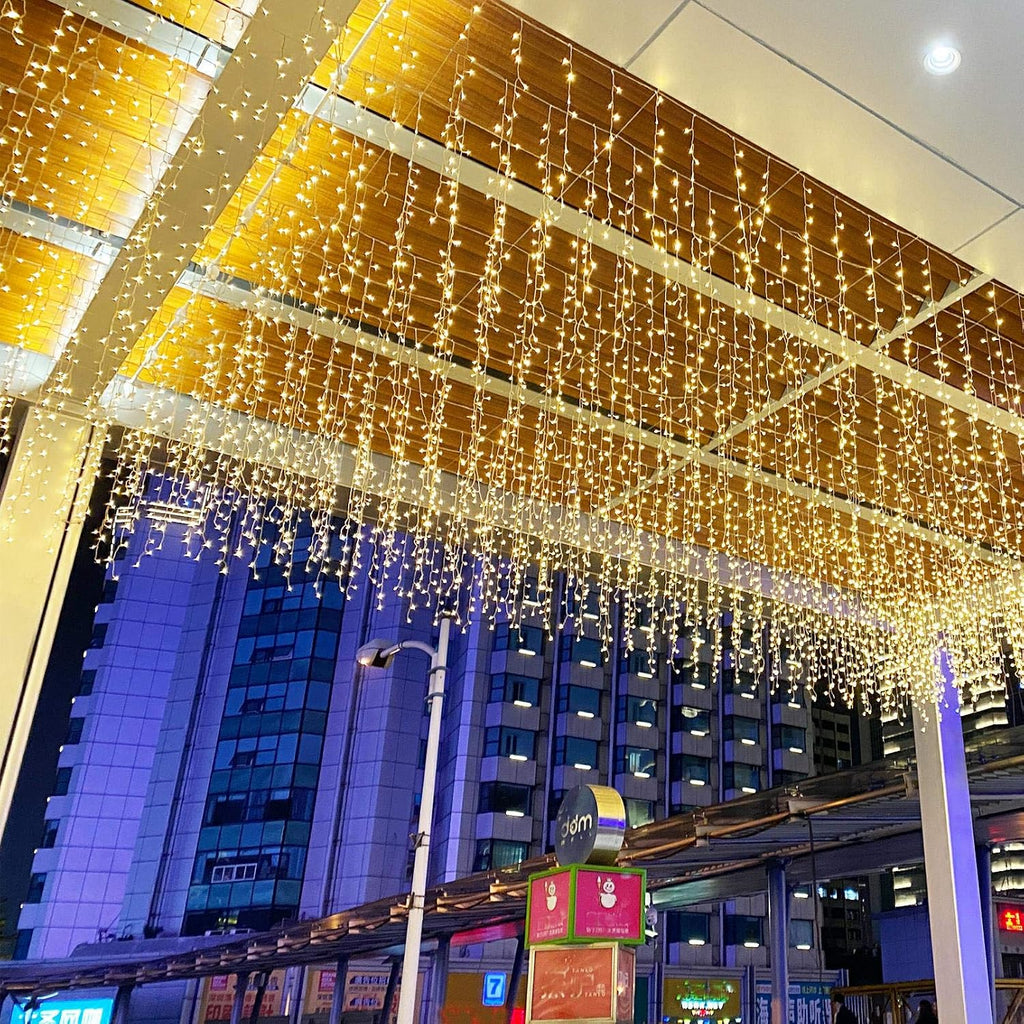 GTSYDING LED Icicle Lights, 96 LEDs 13FT 8 Modes Curtain Extendable Fairy Christmas Ceiling Dangling Hanging Twinkle Memory Lights for Outdoor Indoor Decorations (Warm White, 4M)