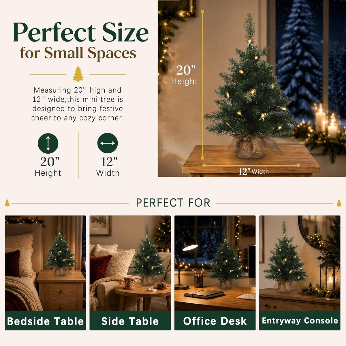20in Pre-Lit Artificial Mini Christmas Tree, Battery Operated Xmas Tree