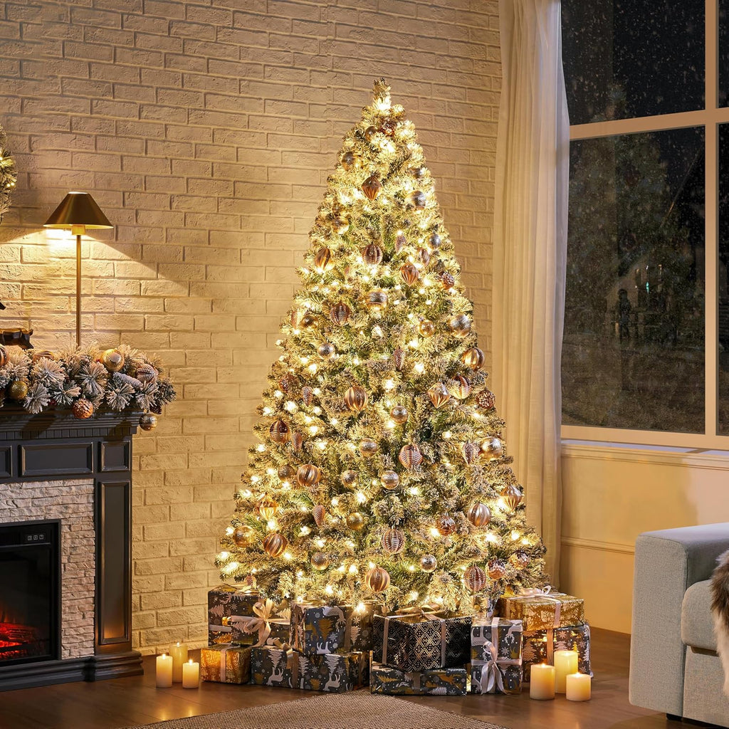 Yaheetech 6ft Pre-Lit Snow Flocked Artificial Christmas Tree, 250 Lights